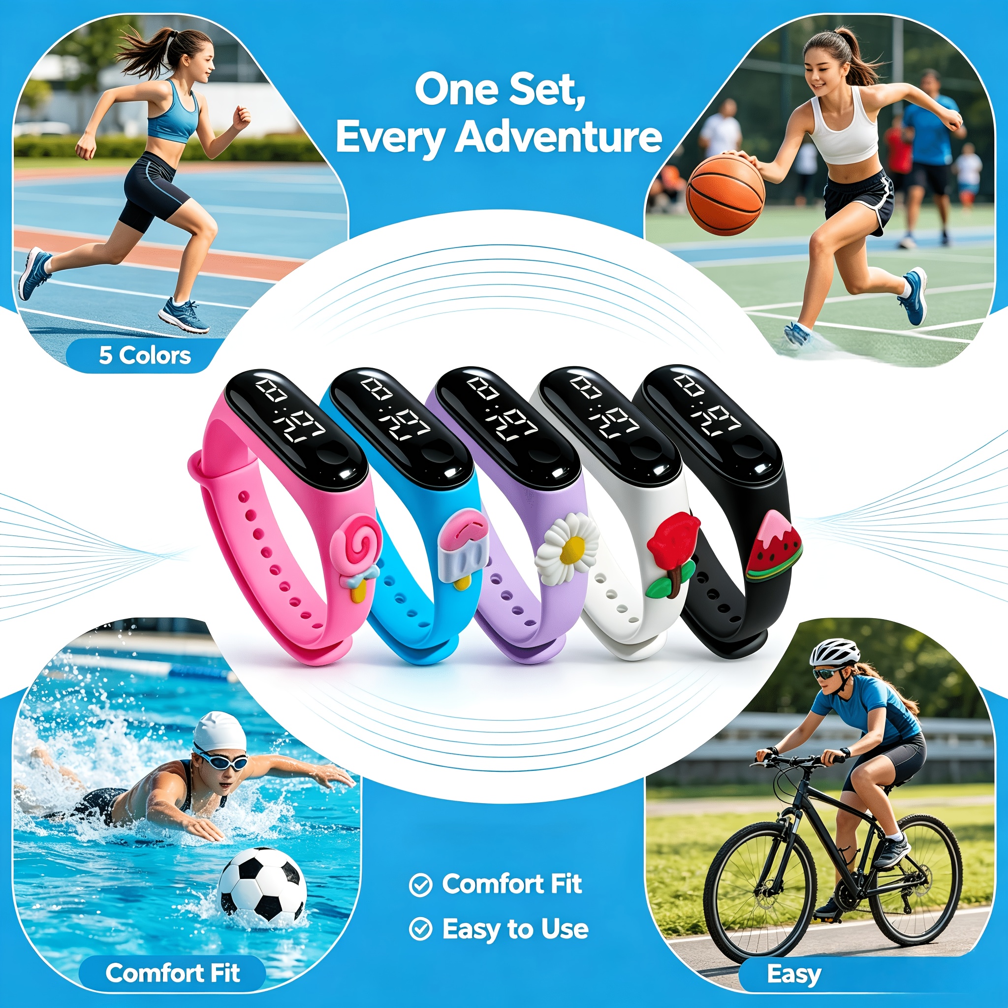 5pcs Animal Pattern Student Electronic Wristbands Set
